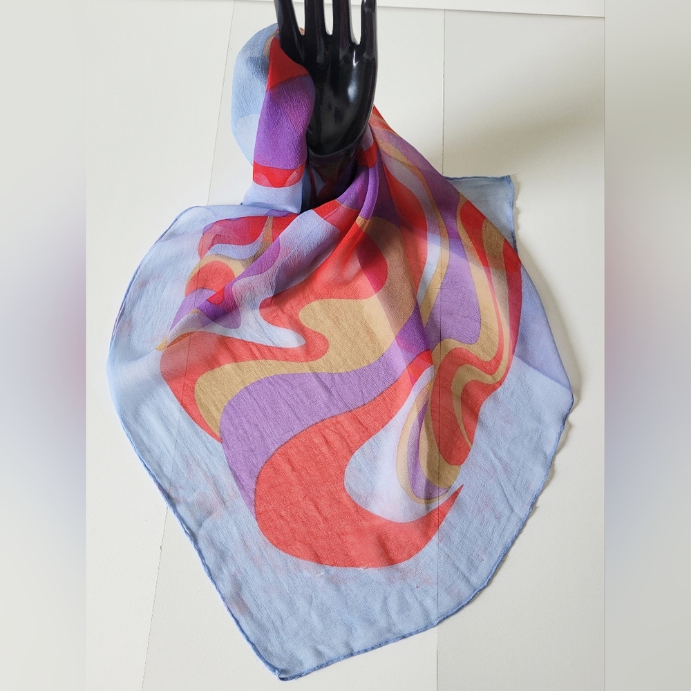 Vintage Groovy Swirl Semi-Sheer Square Scarf